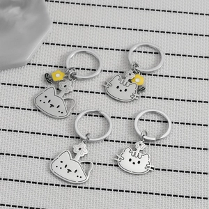 Porte-clés Chat en Acier Inoxydable Avec Pendentif Fleur Jaune Décoration de Sac à Dos Mignon Cadeau pour Femmes Filles