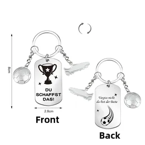 Stainless steel soccer keychain with trophy dog tag, football and cleat charms