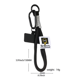 Multifunctional black woven phone lanyard with stainless steel clip and carabiner