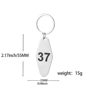 Minimalist stainless steel diamond-shaped keychain with engraved number 37 for gifts