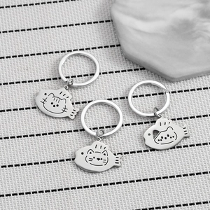 Three cute cat and fish shaped stainless steel keychains with elegant matte silver finish