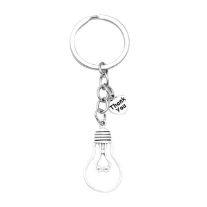 Porte-clés créatif en alliage argenté avec ampoule et breloque cœur gravée Thank You