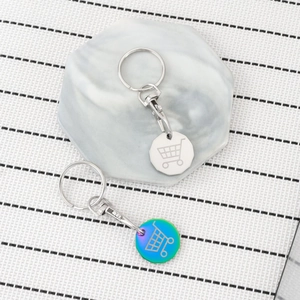 Polished dodecagon stainless steel shopping trolley tokens with carabiner keychain