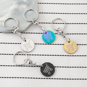 Set of four colorful stainless steel dodecagon keychains for supermarket shopping carts