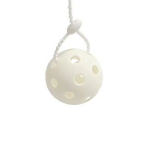 White minimalist hollow pickleball keychain charm with adjustable beaded strap for DIY bags