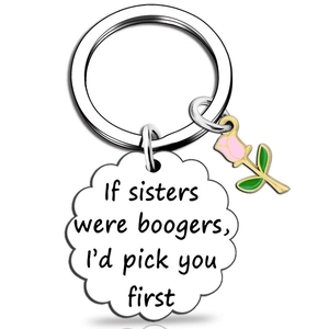 Stainless Steel Keychain Sister Best Friend Gift Rose Flower Pendant Engraved Inspirational Quote Backpack Charm Women Jewelry