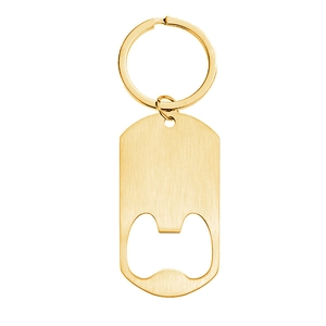 Brushed golden stainless steel beer bottle opener keychain with a sleek rectangle design