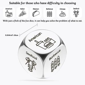 Funny stainless steel food decision dice with engraved meal options for decision making