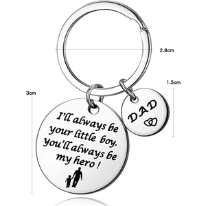 Polished stainless steel Father's Day keychain with silhouette and Dad charms