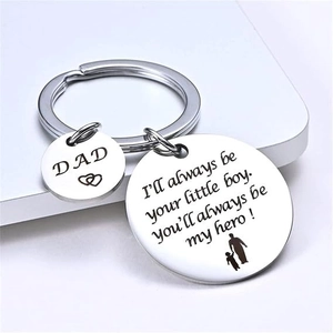 Father's Day stainless steel keychain set with DAD heart charms and a sentimental quote