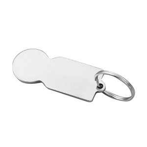 Stainless steel shopping cart token keychain with polished finish and engravable surface