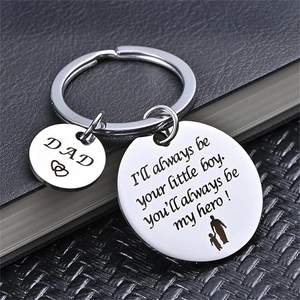 Stainless steel Father's Day keychain with dual charms and engraved hero message