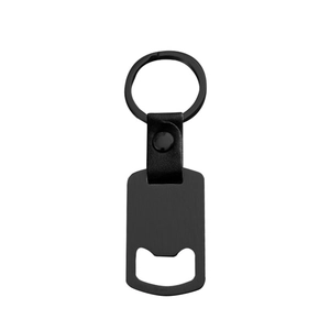Matte black stainless steel leather keychain with bottle opener tool for men