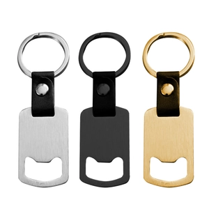 Stainless steel leather bottle opener keychain in silver black and gold colors