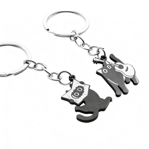 Simpatico Portachiavi in Acciaio Inossidabile Gatto Nero Cartone Animato Chitarra Lettura Portachiavi per Donna Uomo Regalo