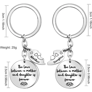 Stainless steel mother and daughter keychain set with forever love heart charms