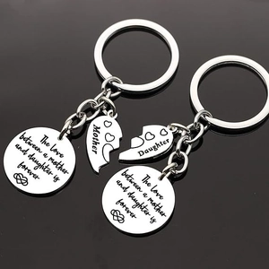 Mother and daughter stainless steel keychain set with forever love heart engraving