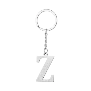Close-up of silver stainless steel letter Z keychain pendant with polished ring