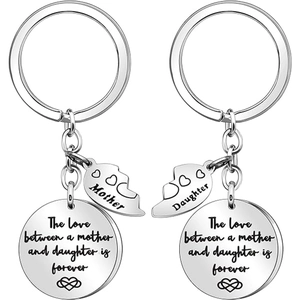Mother And Daughter Keychain Stainless Steel Forever Love Heart Puzzle Mirror Polished Keyring Gift For Mom Women