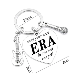 Stainless steel guitar and microphone keychain with heart-shaped engraved ERA charm