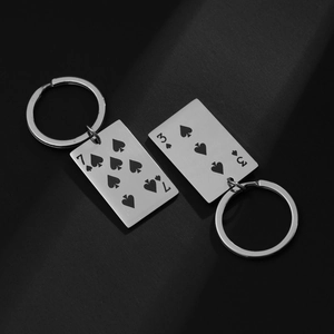 Detailed view of stainless steel playing cards keychains with Ace of Spades charms