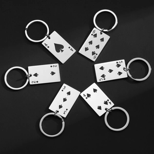 Set of six stainless steel playing card keychains with spades Ace to six in mirror finish