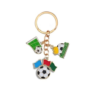 Goldener Fußball-Themen-Schlüsselanhänger mit drei Emaille-Anhängern für Fußballfans