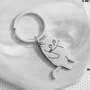 Minimalist stainless steel cute cartoon cat keychain with polished mirror finish for gifts