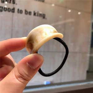 Minimalist elastic hair tie with amber marble resin ornament in Korean style