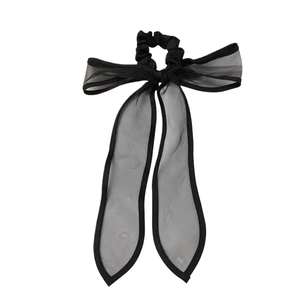 Elegant black mesh bow scrunchie with long streamers for elegant hair styling