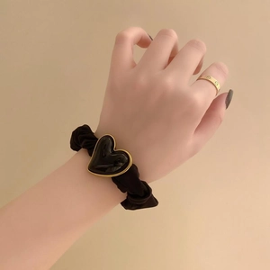 Vintage Satin Heart Large Hair Scrunchie Elastic Hair Tie Fashion Alloy Artificial Pearl Hair Accessories For Women
