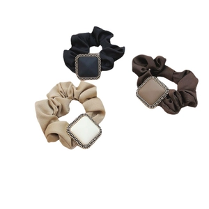 Three-piece retro square heart scrunchie set in black, dark coffee, and beige colors