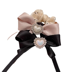 Elegant bow hair ties set with heart pearl rhinestones and polka dot scrunchie straps