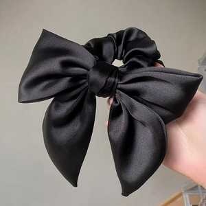 Elegant Women Large Satin Bow Scrunchie Silk Like Fabric Hair Tie Ponytail Holder Ribbon Headwear For Daily Dating Party