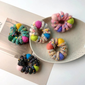 Autumn Winter Plush Telephone Wire Hair Scrunchies For Women High Elasticity Knitted Pom Pom Hair Ties Sweet Girls Hair Accessories