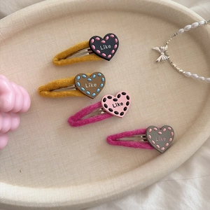 Süße Herzförmige Haarklammern Filz Umwickelt BB Klammern Polka Dot Like Druck Hübsche Haarnadeln Für Damen Mädchen Alltag
