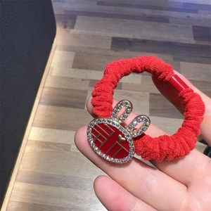 Festive Red Scrunchies With Alloy Rhinestone Lucky Bag Fortune Pattern Chinese New Year Hair Accessories For Women