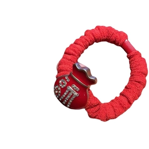 Elegant red elastic hair tie with sparkling rhinestone fortune bag pendant for women