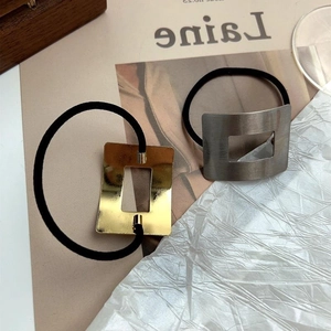 Elastici per capelli in metallo quadrato argento e oro con corde elastiche nere