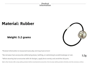 Detail of high-elastic black hair tie with polished silver metal ball and 5.2g weight specs