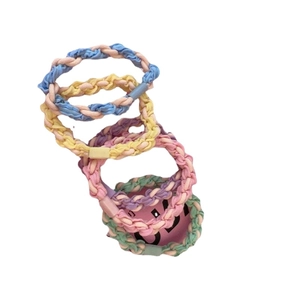 Five-pack of colorful forest style elastic braided hair ties in pastel macaron shades