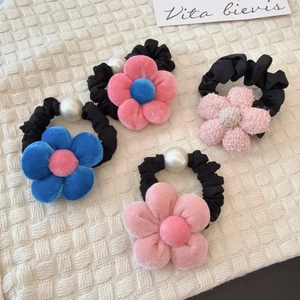 Gomas de Pelo Flor Terciopelo Tweed Perla Artificial de Imitación Bandas Elásticas Para Niñas Niños Otoño Invierno Accesorios Para Pelo