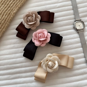 Elegant Camellia Bow Hair Clip French Style Satin Ribbon 3D Flower Duckbill Clip For Women Daily Wedding Party Hair Accessories