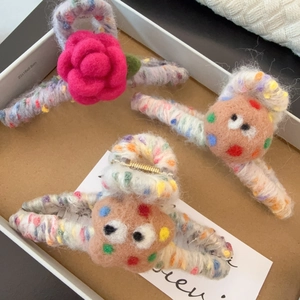 Pince à Cheveux en Peluche de Laine Fait Main pour Femmes Vintage Mignon Dessin Animé Citron Cerise Fleur Accessoires Coiffure