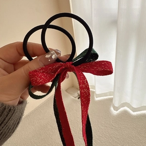Élastiques à cheveux avec nœuds de Noël rouge et vert en ruban tissé pour filles