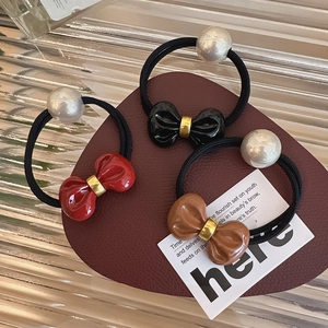 Sweet Bowknot Artificial Pearl Hair Ties High Elastic Scrunchies For Women Girls Korean Style Elegant Hair Rope Hair Accessories