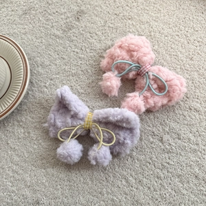 Carino Fermaglio per Capelli a Fiocco in Peluche Con Pompon in Finta Pelliccia a Becco d'Anatra Invernale per Donna