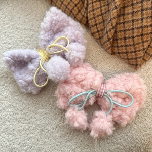 Set di fermagli per capelli in lana d'agnello con fiocchi e elastici rosa e viola