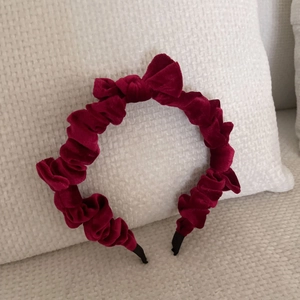 Vintage Wine Red Velvet Pleated Bowknot Headband For Women Wide Edge Scrunchie Hair Band Sweet Hair Accessories