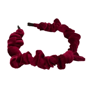 Elegant burgundy velvet pleated headband with a classic wide-brim retro fashion style